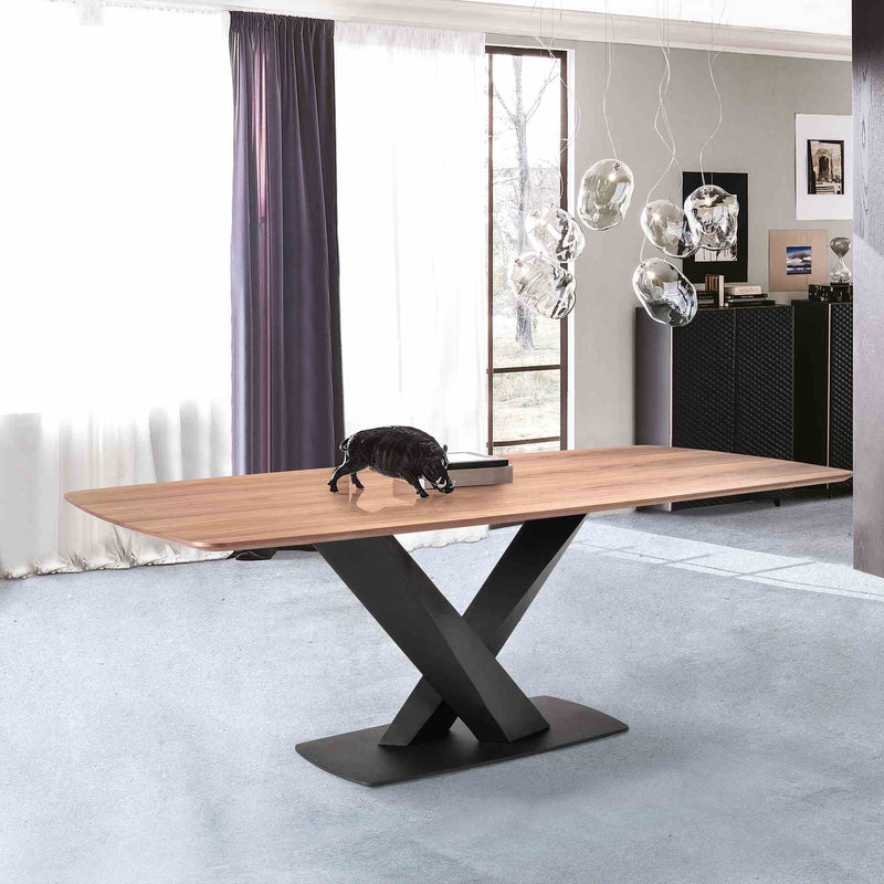 Everett Contemporary Dining Table in Matte Black Finish and Walnut Top - Furniture City (CA)l