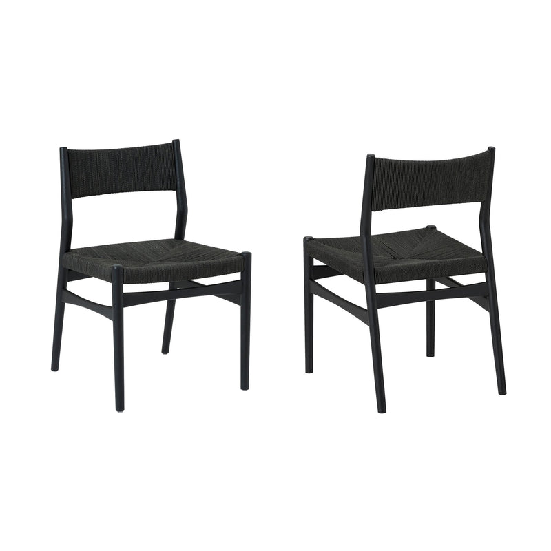 Erie Black Woven Paper Cord and Wood Dining Chairs - Set of 2 - Furniture City (CA)l