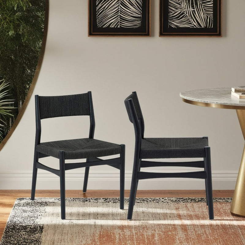 Erie Black Woven Paper Cord and Wood Dining Chairs - Set of 2 - Furniture City (CA)l