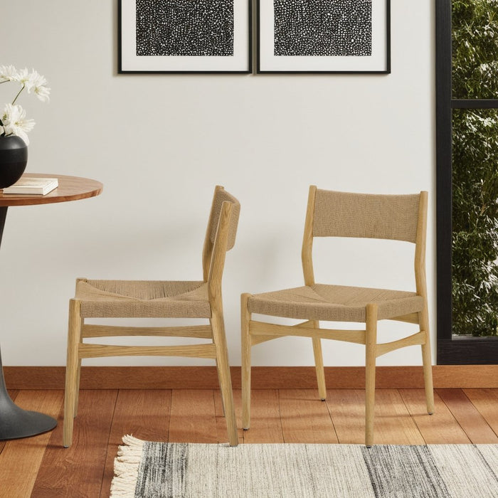 Erie Woven Paper Cord and Oak Wood Dining Chairs - Set of 2