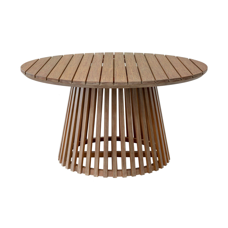 Escondido Outdoor Patio Round Dining Table in Light Eucalyptus Wood - Furniture City (CA)l