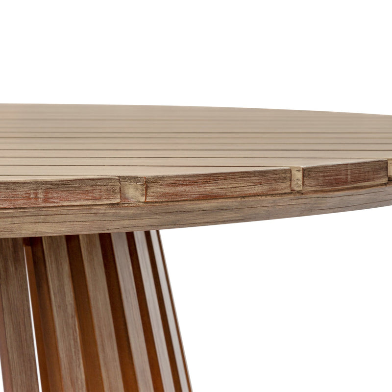 Escondido Outdoor Patio Round Dining Table in Light Eucalyptus Wood - Furniture City (CA)l