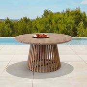 Escondido Outdoor Patio Round Dining Table in Light Eucalyptus Wood - Furniture City (CA)l