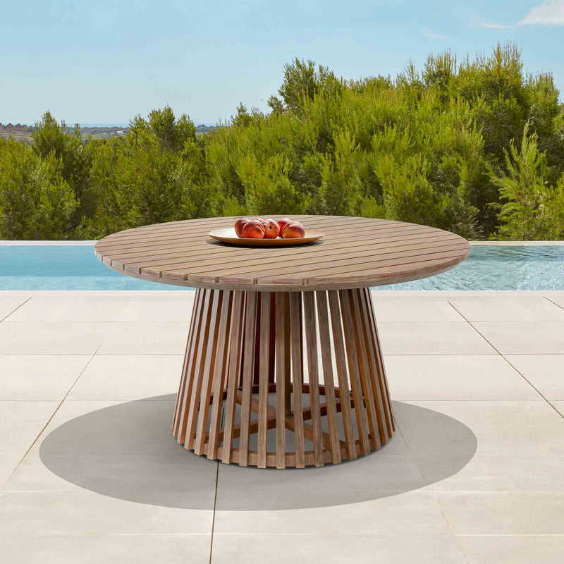Escondido Outdoor Patio Round Dining Table in Light Eucalyptus Wood - Furniture City (CA)l
