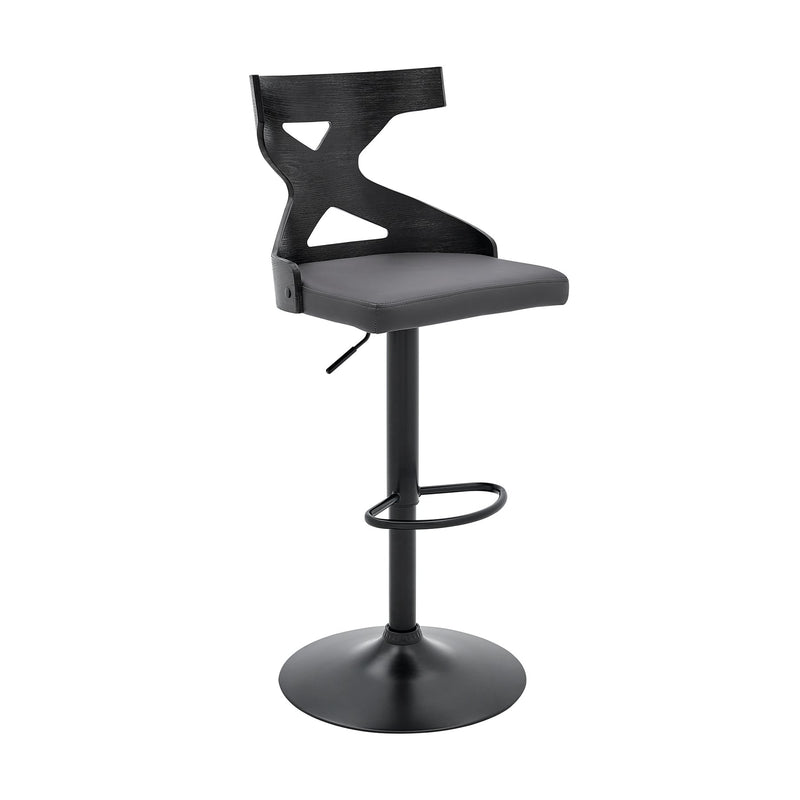 Etienne Adjustable Swivel Gray Faux Leather and Black Metal Bar Stool - Furniture City (CA)l