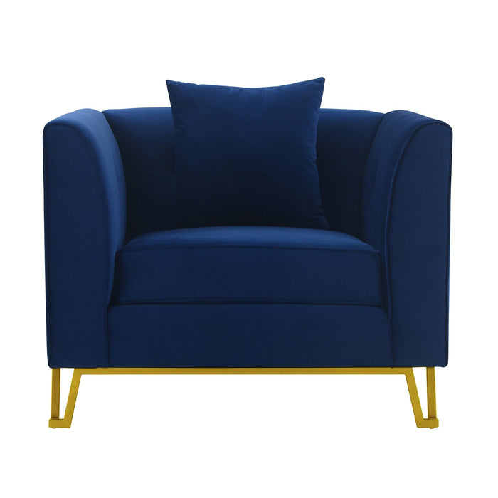 Everest Blue Fabric Upholstered Sofa Accent Chair with Brushed Gold Legs