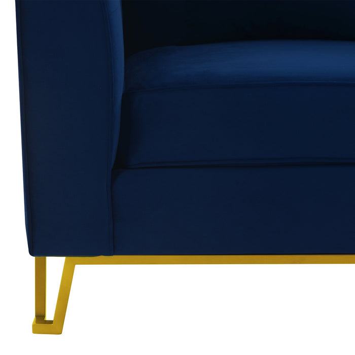 Everest Blue Fabric Upholstered Sofa Accent Chair with Brushed Gold Legs