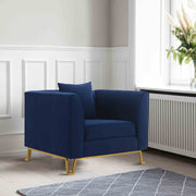 Everest Blue Fabric Upholstered Sofa Accent Chair with Brushed Gold Legs - Furniture City (CA)l