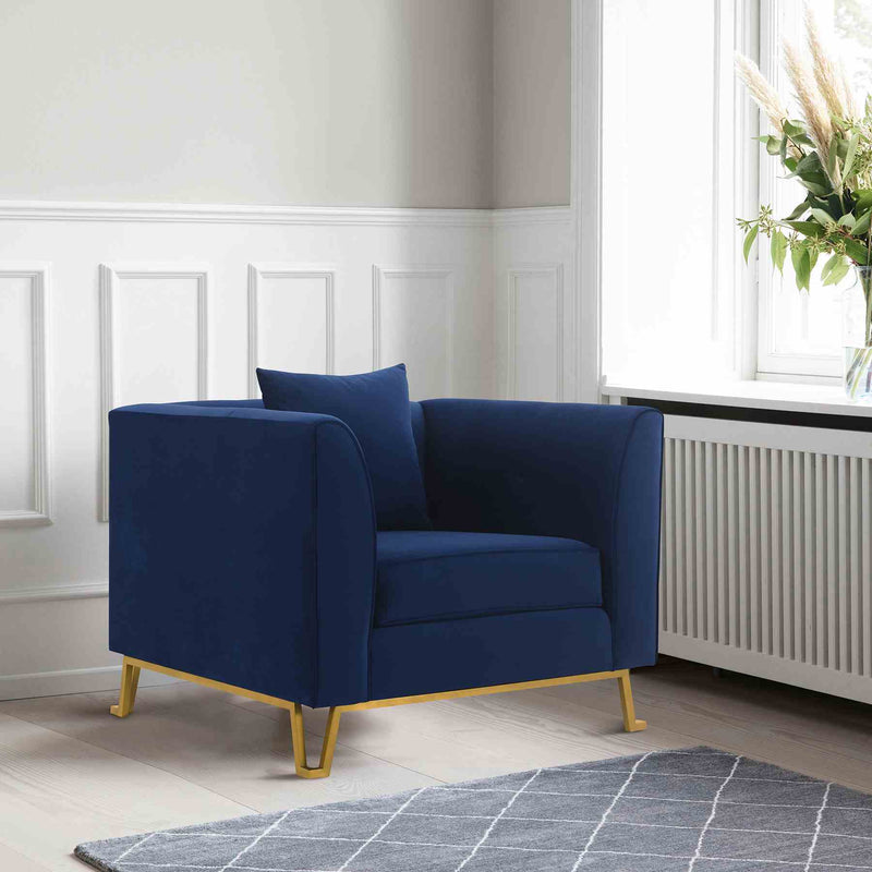 Everest Blue Fabric Upholstered Sofa Accent Chair with Brushed Gold Legs - Furniture City (CA)l