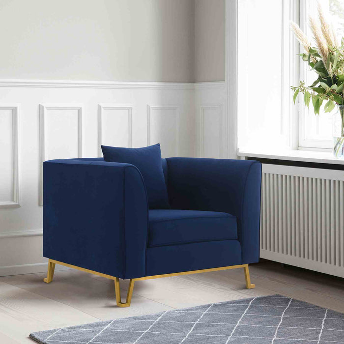 Everest Blue Fabric Upholstered Sofa Accent Chair with Brushed Gold Legs