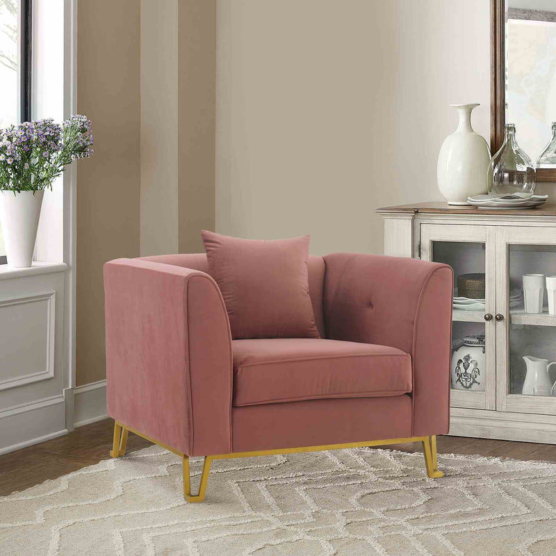 Everest Blush Fabric Upholstered Sofa Accent Chair with Brushed Gold Legs - Furniture City (CA)l