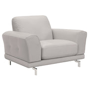 Everly Contemporary Chair in Genuine Dove Gray Leather with Brushed Stainless Steel Legs - Furniture City (CA)l