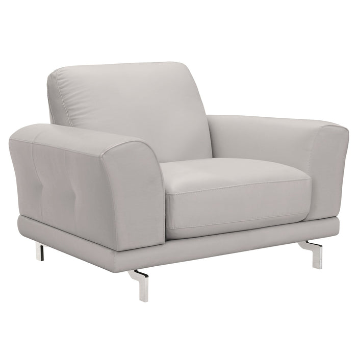 Everly Contemporary Chair in Genuine Dove Gray Leather with Brushed Stainless Steel Legs