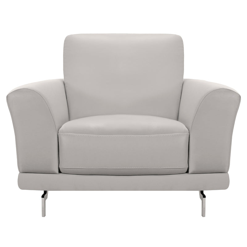 Everly Contemporary Chair in Genuine Dove Gray Leather with Brushed Stainless Steel Legs - Furniture City (CA)l