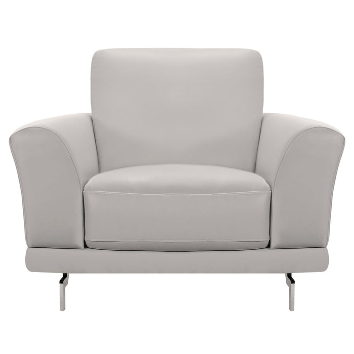 Everly Contemporary Chair in Genuine Dove Gray Leather with Brushed Stainless Steel Legs