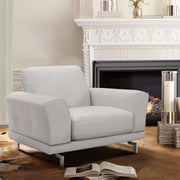 Everly Contemporary Chair in Genuine Dove Gray Leather with Brushed Stainless Steel Legs - Furniture City (CA)l