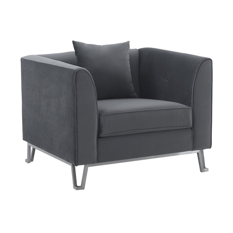 Everest Gray Fabric Upholstered Sofa Accent Chair with Brushed Stainless Steel Legs - Furniture City (CA)l