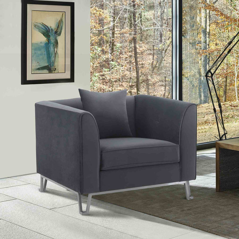 Everest Gray Fabric Upholstered Sofa Accent Chair with Brushed Stainless Steel Legs - Furniture City (CA)l