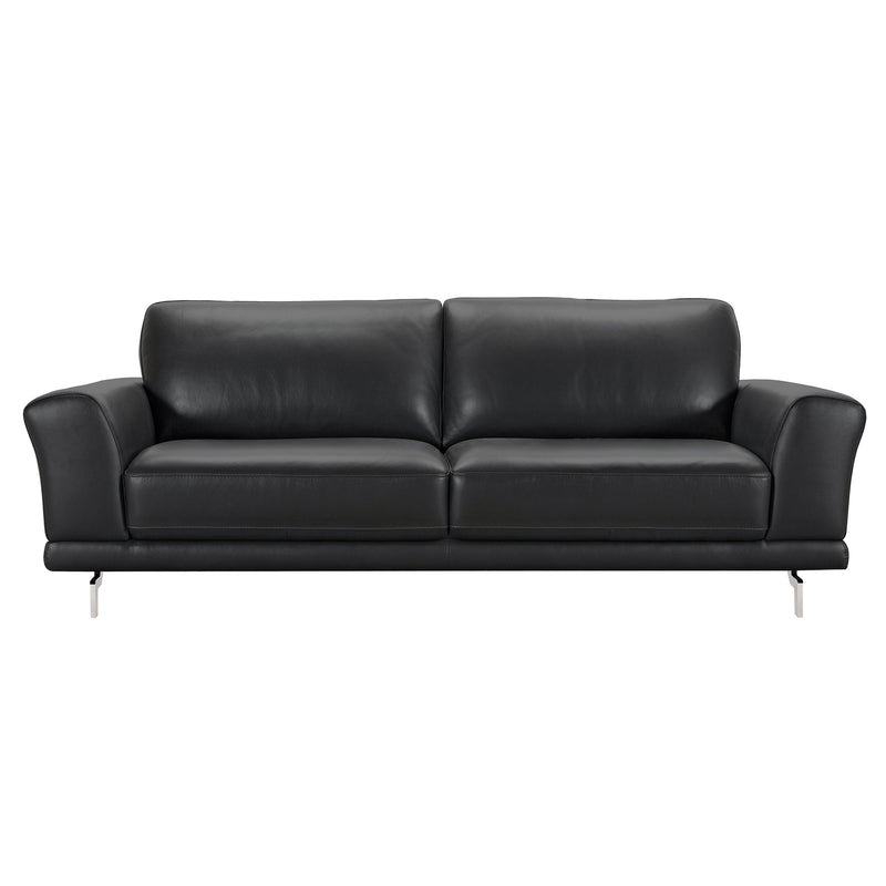 Everly Contemporary Sofa in Genuine Black Leather with Brushed Stainless Steel Legs - Furniture City (CA)l