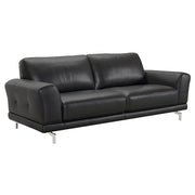 Everly Contemporary Sofa in Genuine Black Leather with Brushed Stainless Steel Legs - Furniture City (CA)l