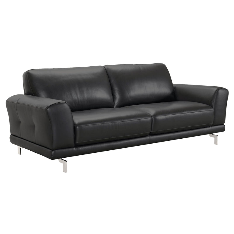 Everly Contemporary Sofa in Genuine Black Leather with Brushed Stainless Steel Legs - Furniture City (CA)l