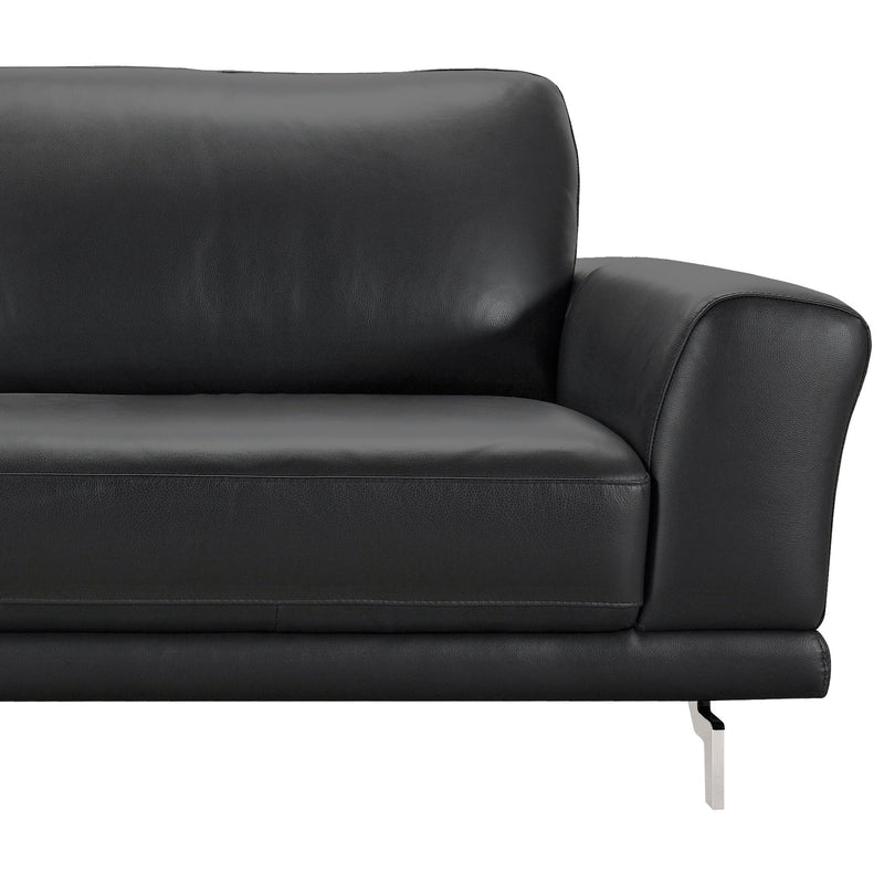 Everly Contemporary Sofa in Genuine Black Leather with Brushed Stainless Steel Legs - Furniture City (CA)l