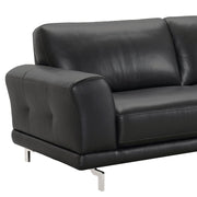 Everly Contemporary Sofa in Genuine Black Leather with Brushed Stainless Steel Legs - Furniture City (CA)l