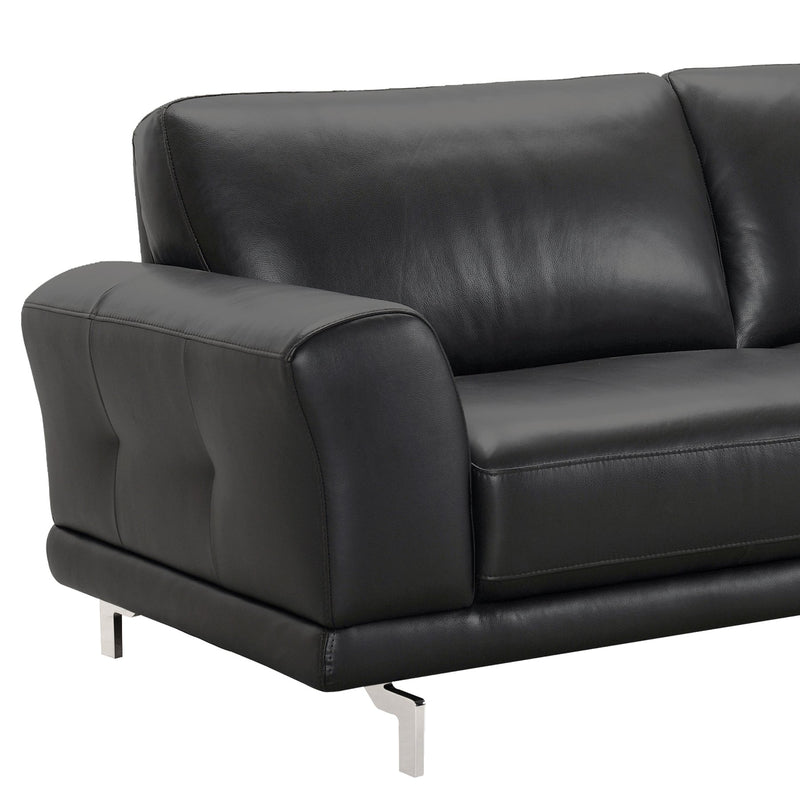 Everly Contemporary Sofa in Genuine Black Leather with Brushed Stainless Steel Legs - Furniture City (CA)l