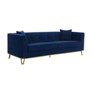 Everest 90" Blue Fabric Upholstered Sofa with Brushed Gold Legs - Furniture City (CA)l