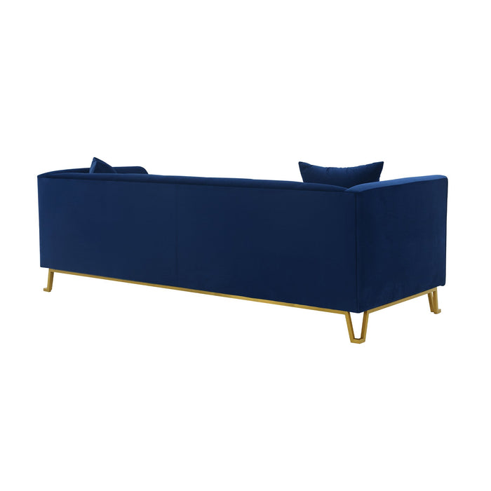 Everest 90" Blue Fabric Upholstered Sofa with Brushed Gold Legs