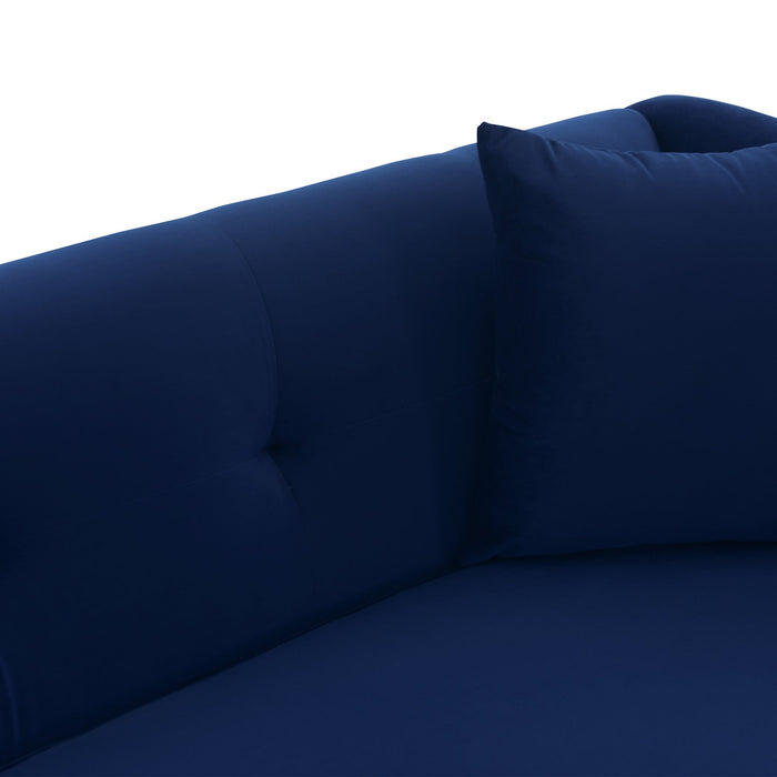 Everest 90" Blue Fabric Upholstered Sofa with Brushed Gold Legs