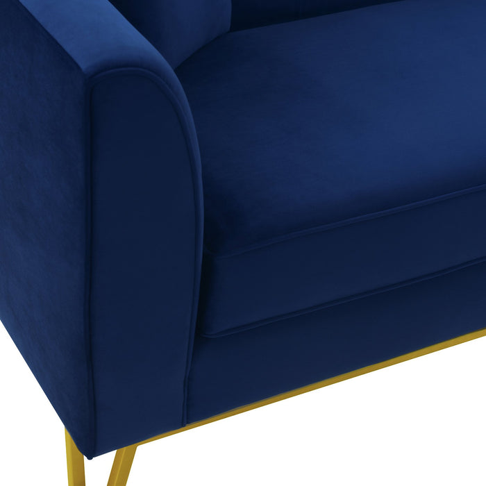 Everest 90" Blue Fabric Upholstered Sofa with Brushed Gold Legs