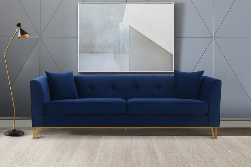 Everest 90" Blue Fabric Upholstered Sofa with Brushed Gold Legs - Furniture City (CA)l
