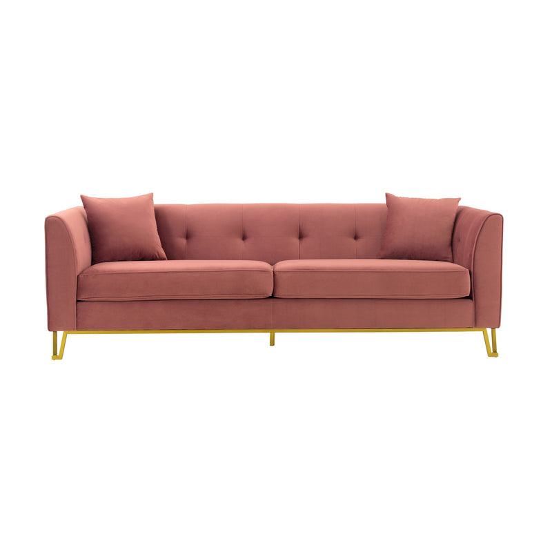 Everest 90" Blush Fabric Upholstered Sofa with Brushed Gold Legs - Furniture City (CA)l