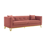 Everest 90" Blush Fabric Upholstered Sofa with Brushed Gold Legs - Furniture City (CA)l