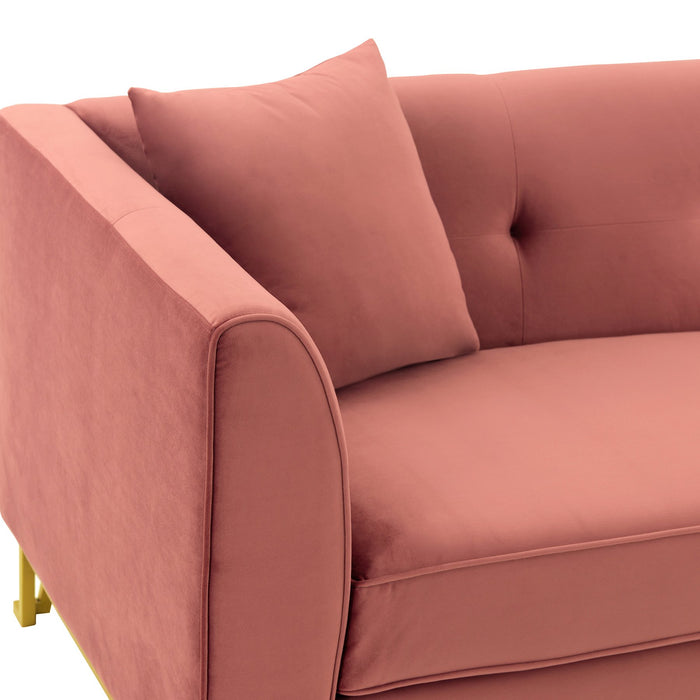 Everest 90" Blush Fabric Upholstered Sofa with Brushed Gold Legs
