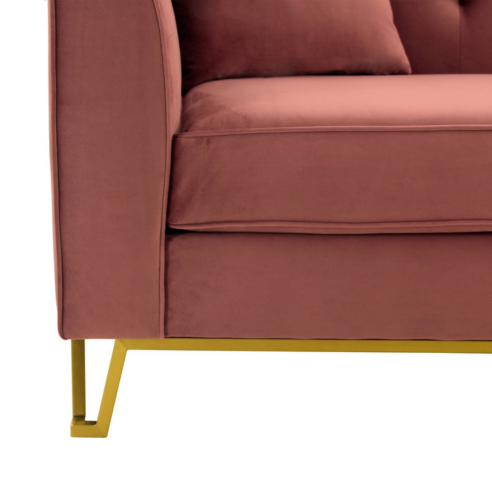Everest 90" Blush Fabric Upholstered Sofa with Brushed Gold Legs