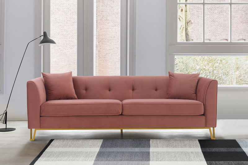 Everest 90" Blush Fabric Upholstered Sofa with Brushed Gold Legs - Furniture City (CA)l