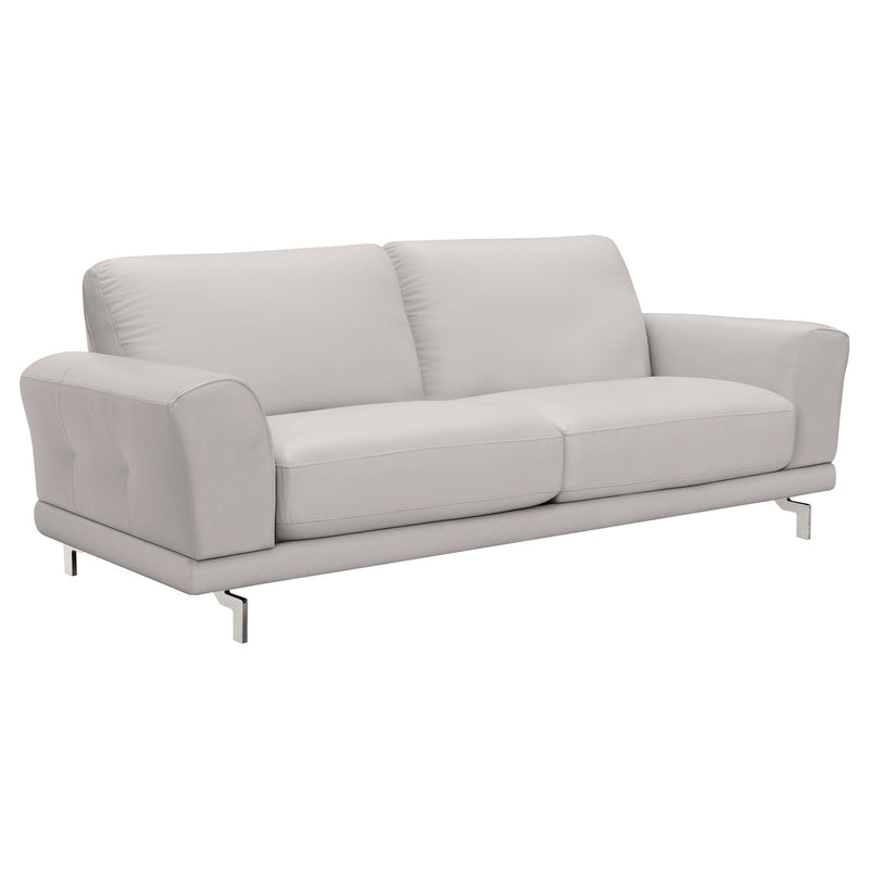 Everly Contemporary Sofa in Genuine Dove Gray Leather with Brushed Stainless Steel Legs - Furniture City (CA)l