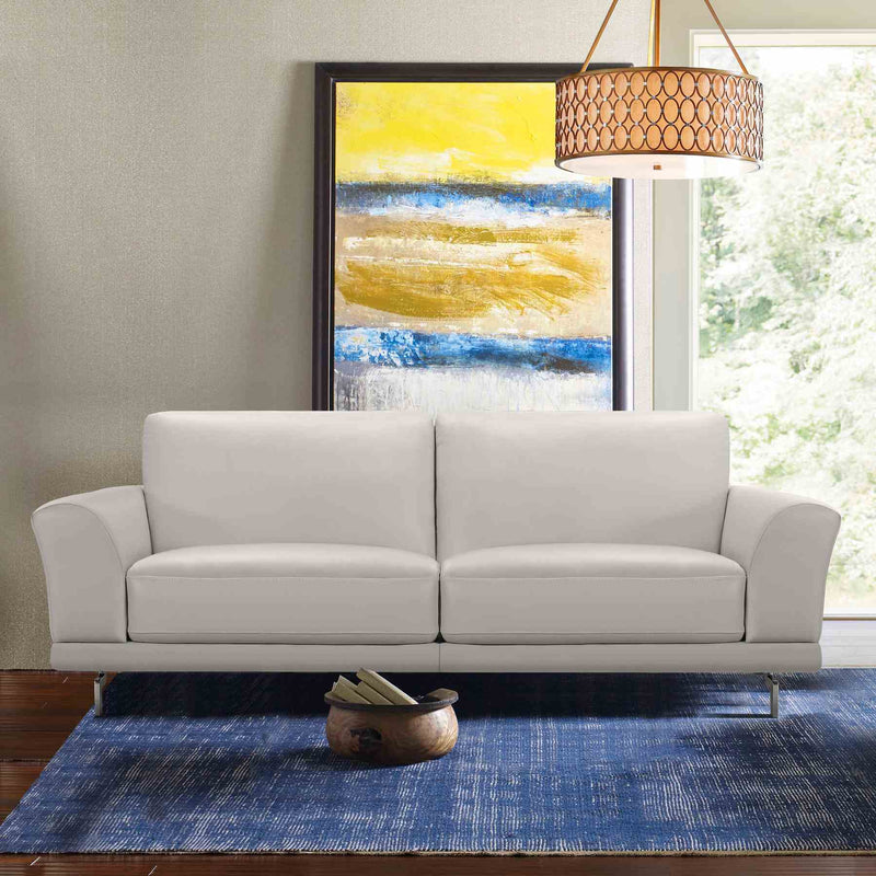 Everly Contemporary Sofa in Genuine Dove Gray Leather with Brushed Stainless Steel Legs - Furniture City (CA)l