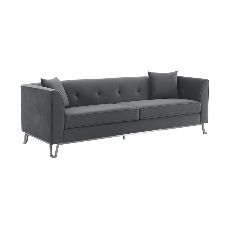 Everest 90" Gray Fabric Upholstered Sofa with Brushed Stainless Steel Legs - Furniture City (CA)l