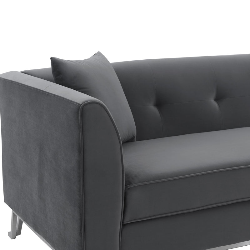 Everest 90" Gray Fabric Upholstered Sofa with Brushed Stainless Steel Legs - Furniture City (CA)l
