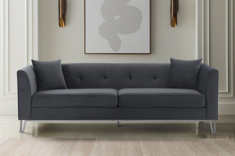 Everest 90" Gray Fabric Upholstered Sofa with Brushed Stainless Steel Legs - Furniture City (CA)l