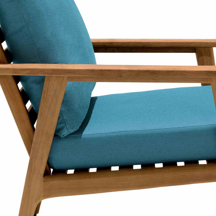 Eve Outdoor Teak Wood Lounge Chair with Teal Olefin