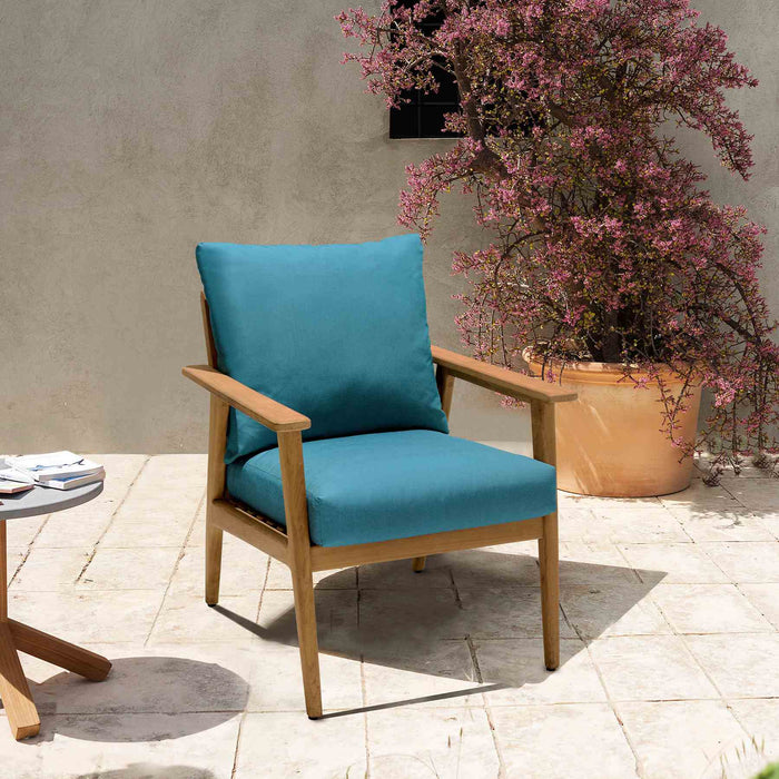 Eve Outdoor Teak Wood Lounge Chair with Teal Olefin
