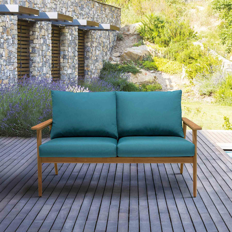 Eve Outdoor Teak Wood Sofa with Teal Olefin - Furniture City (CA)l