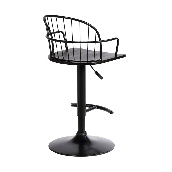 Edward Adjustable Black Wood and Metal Barstool