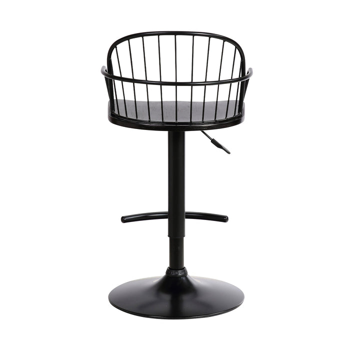 Edward Adjustable Black Wood and Metal Barstool