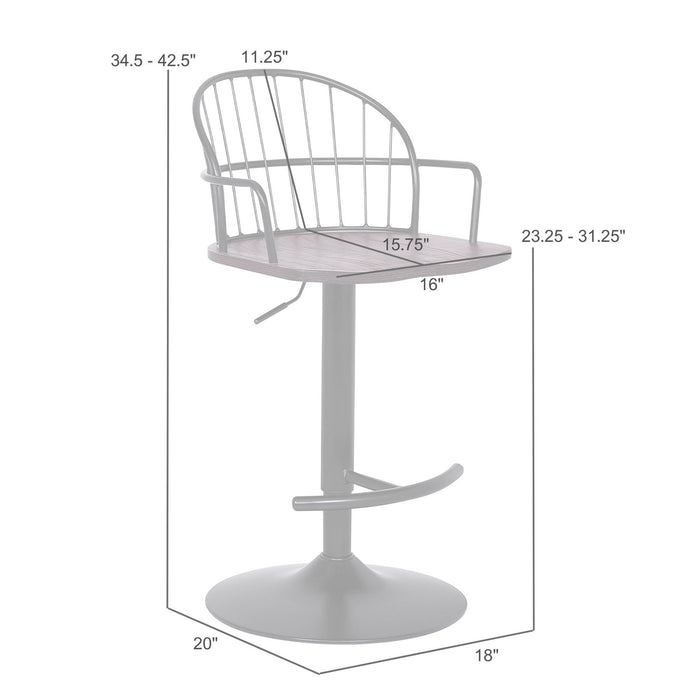 Edward Adjustable Black Wood and Metal Barstool