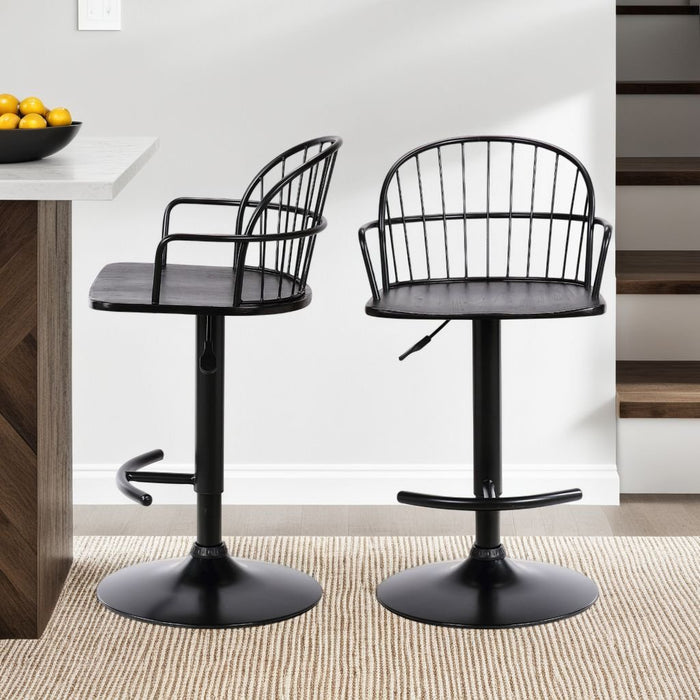 Edward Adjustable Black Wood and Metal Barstool